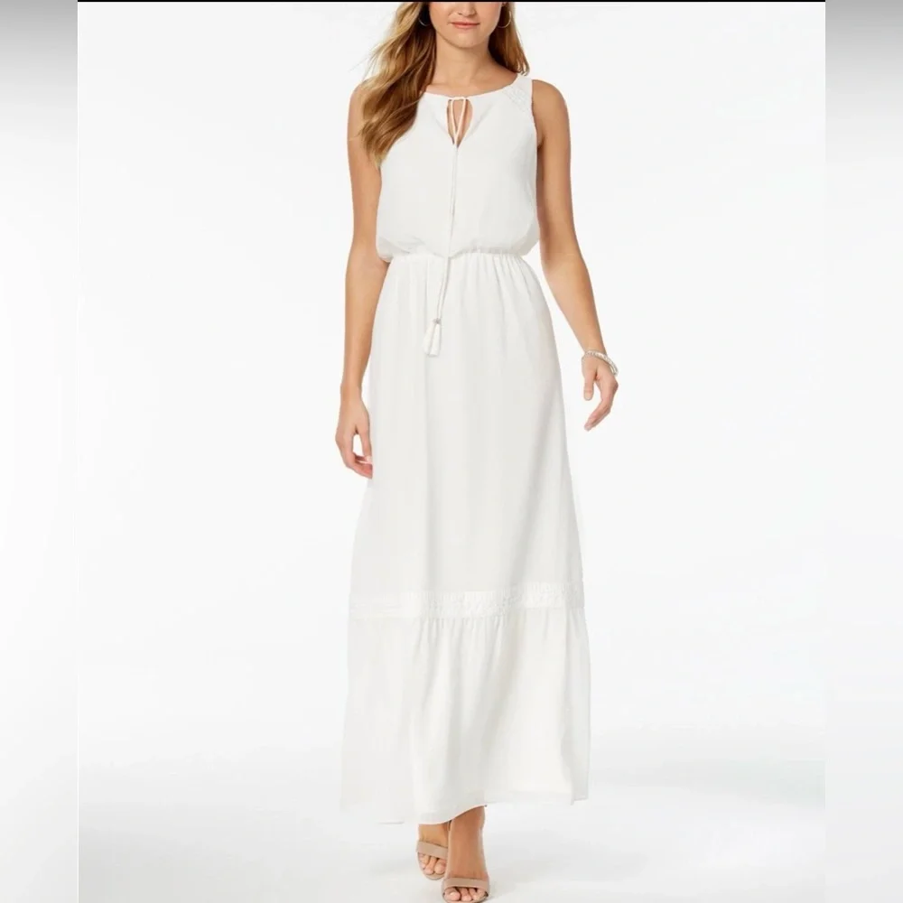 NWT Adrianna Papell Elegant Ivory Chiffon Sleeveless Maxi Dress Boho Vacation - Picture 3 of 15
